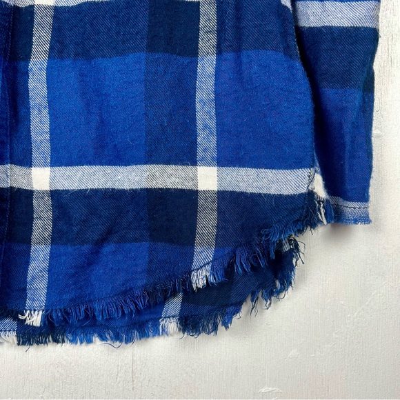 Anthropologie | HOLDING HORSES button up roll tab fringe hem blue plaid country - Picture 7 of 16